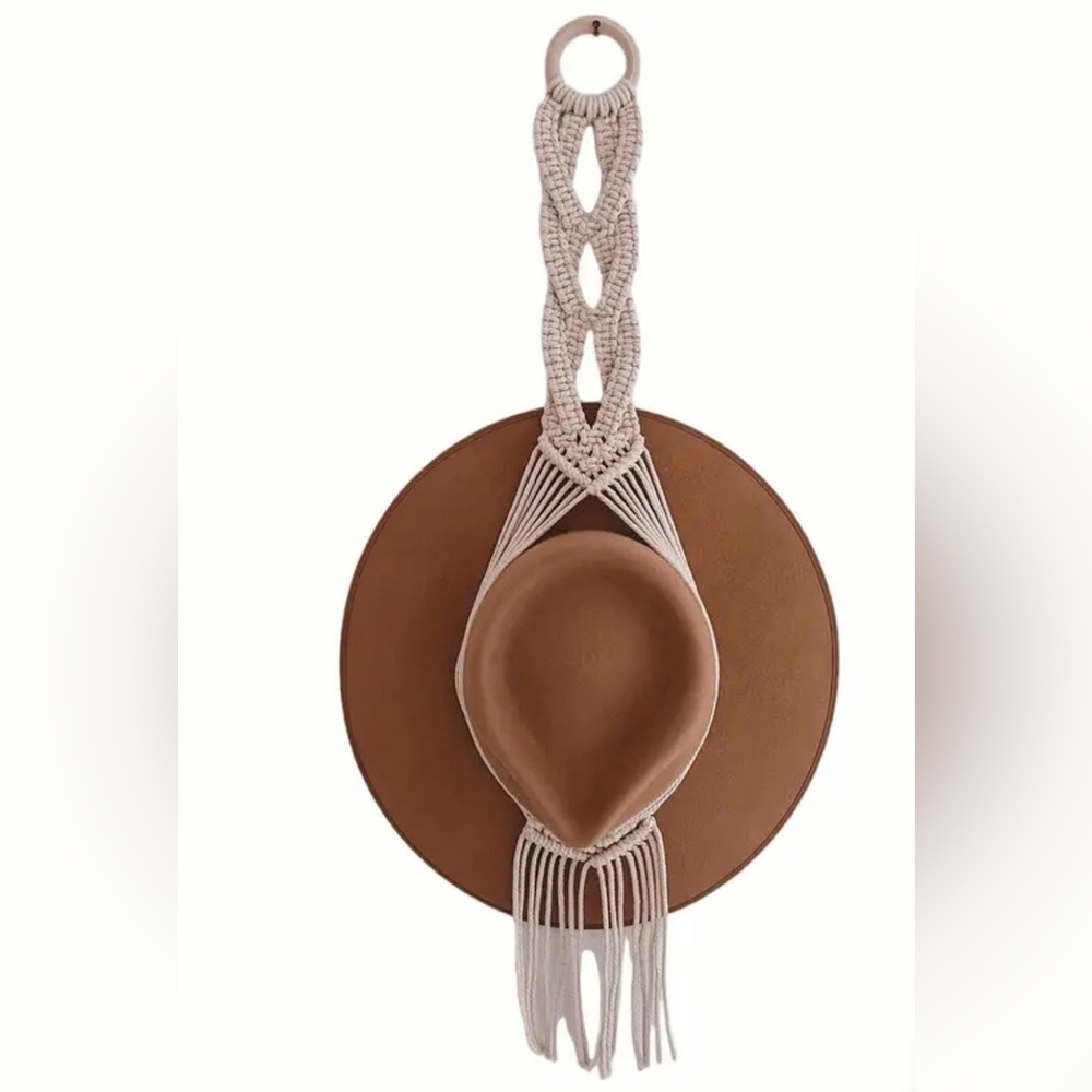 Boho Macrame Hat Hanger Wall Decor Western Cowboy Hat Holder Neutral Farmhouse